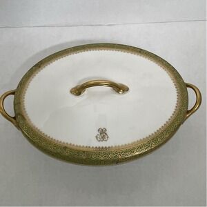 Limoges LC Field Haviland Vegetable Covered Serving Dish Green Gold Antique Rare